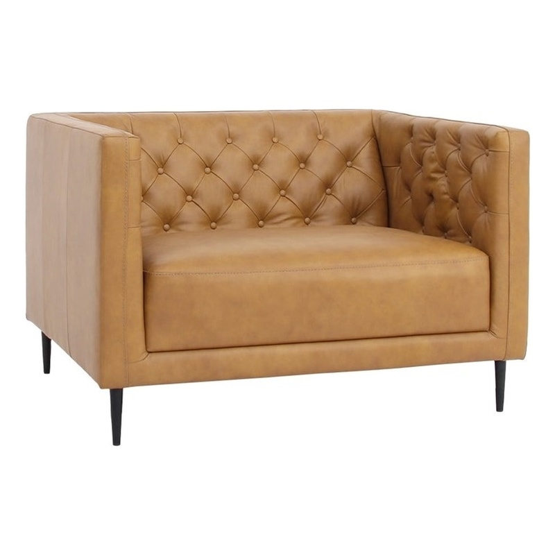 Pemberly Row Contemporary Top Grain Leather 1.5 Arm Chair in Tan