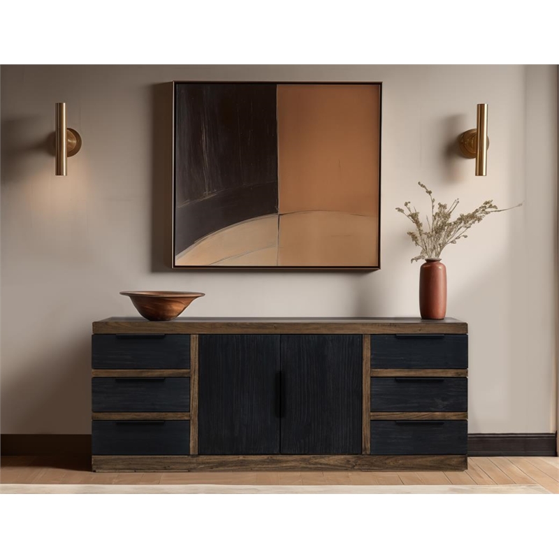 Pemberly Row Contemporary Pine Wood 6 Drawer Console in Multi-Color