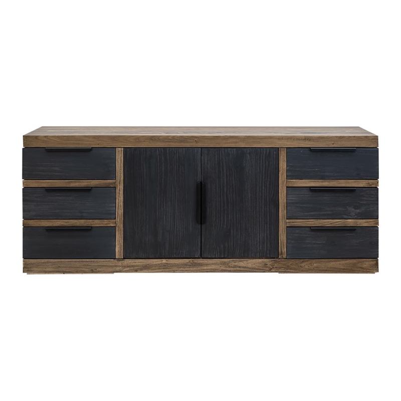 Pemberly Row Contemporary Pine Wood 6 Drawer Console in Multi-Color