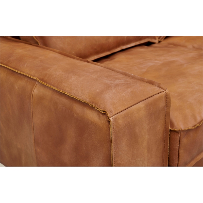 Pemberly Row Contemporary Top Grain Leather Love Seat in Light Chestnut