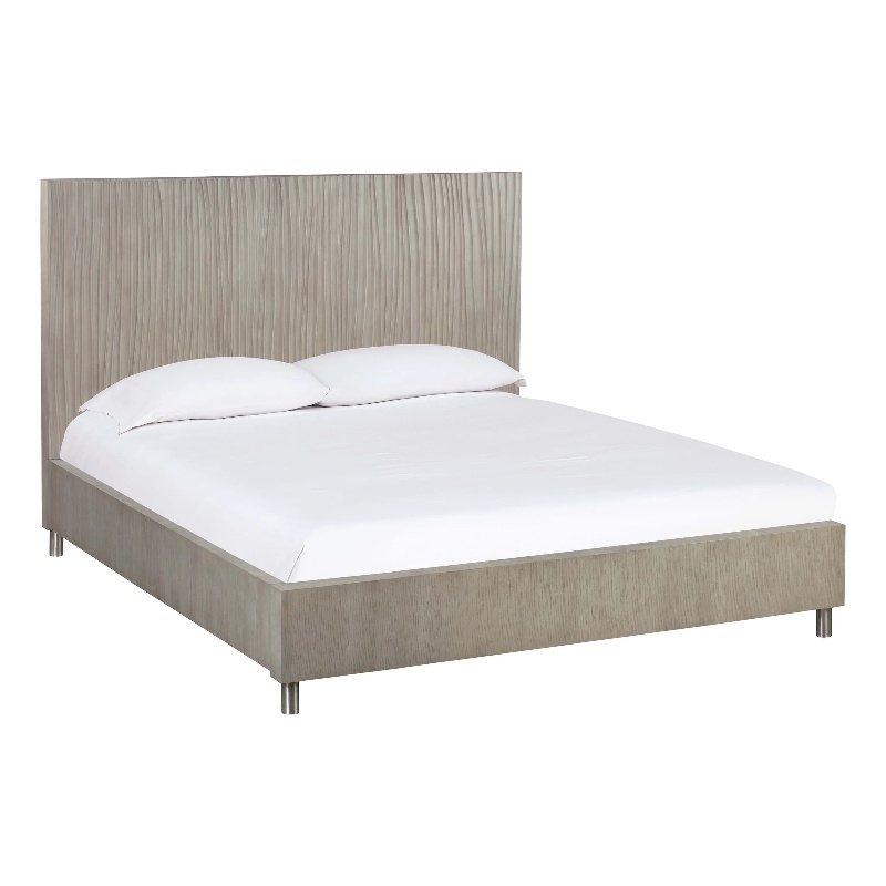 Pemberly Row Contemporary Oak Veneer Platform Queen Bed in Gray