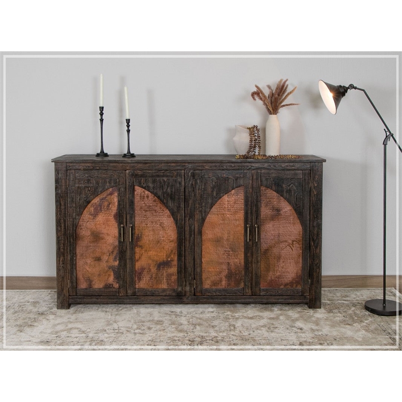 Pemberly Row Contemporary Pine Wood and Copper Console Cabinet in Black