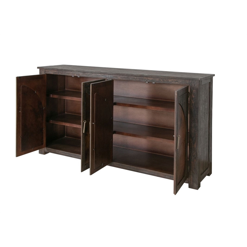 Pemberly Row Contemporary Pine Wood and Copper Console Cabinet in Black