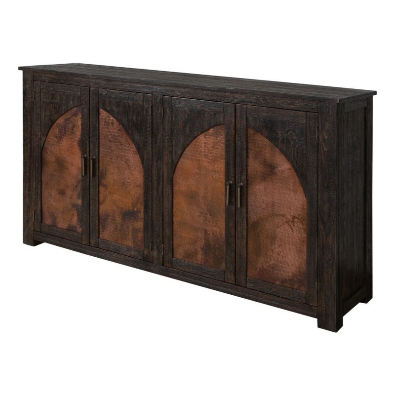 Pemberly Row Contemporary Pine Wood and Copper Console Cabinet in Black