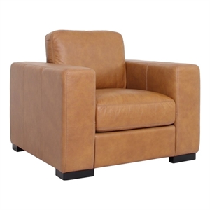 Pemberly Row Contemporary Top Grain Italian Leather Arm Chair in Tan