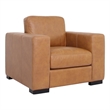 Pemberly Row Contemporary Top Grain Italian Leather Arm Chair in Tan