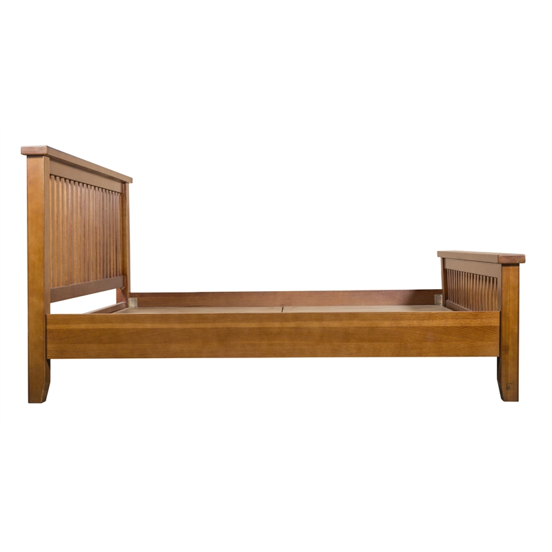 Pemberly Row Contemporary Mission Oak Slat King Bed in Cherry