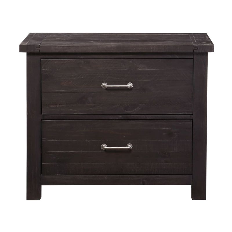 Pemberly Row Contemporary Solid Pine Wood 2 Drawer File Cabinet in Black