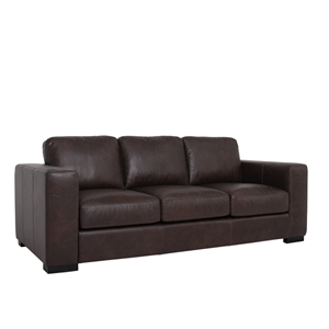 Pemberly Row Contemporary Top Grain Leather Sofa in Brown Finish