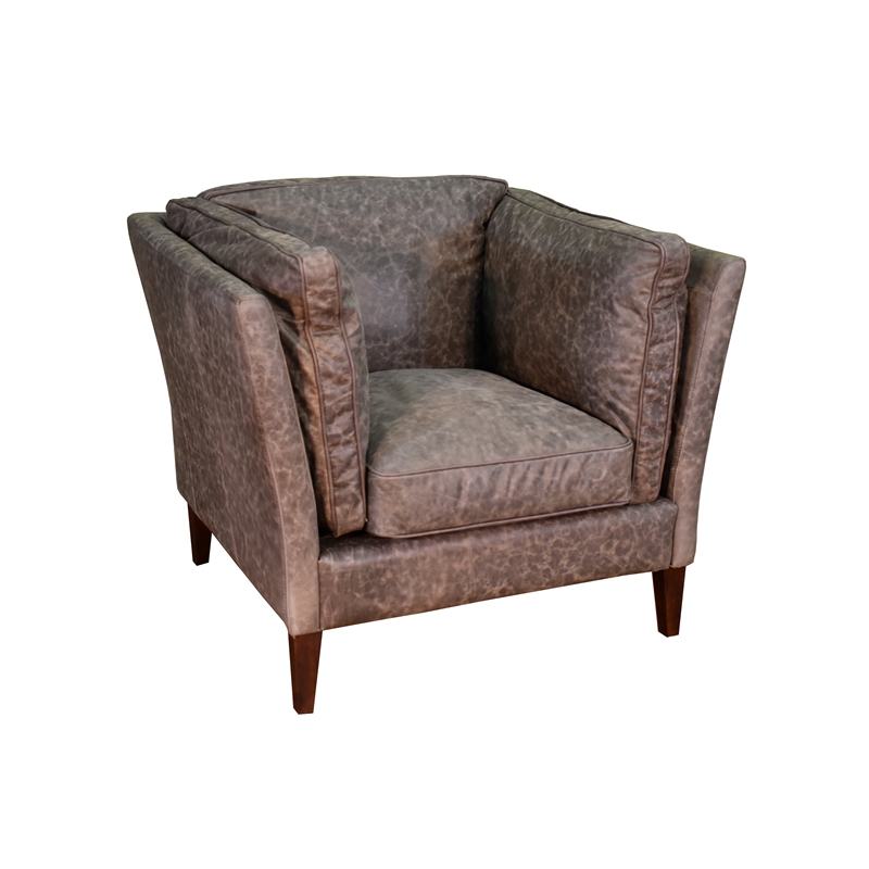 Pemberly Row Contemporary Top Grain Italian Leather Arm Chair in Grey