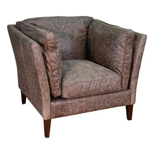 Pemberly Row Contemporary Top Grain Italian Leather Arm Chair in Grey