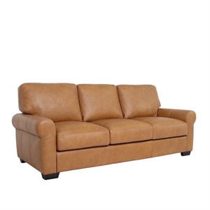 Pemberly Row Contemporary Top Grain Leather Sofa in Tan Finish