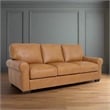Pemberly Row Contemporary Top Grain Leather Sofa in Tan Finish