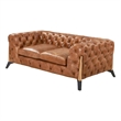 Pemberly Row Tufted Chesterfield Love Seat in Light Brown Leather