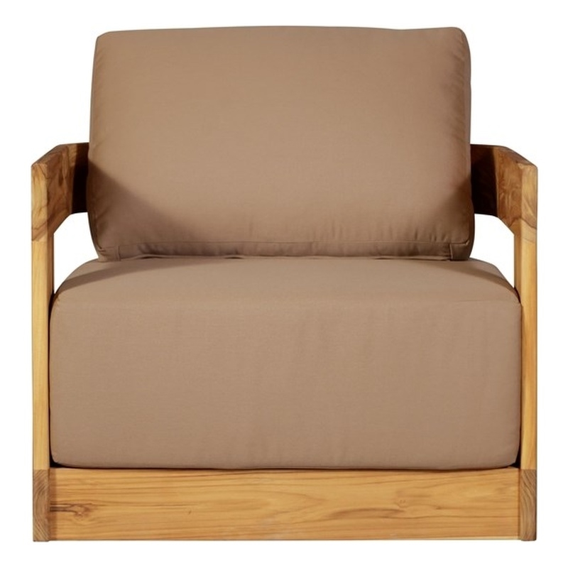 Pemberly Row Outdoor Solid Teak Wood Revolving Chair in Brown