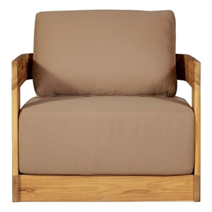 Pemberly Row Outdoor Solid Teak Wood Revolving Chair in Brown