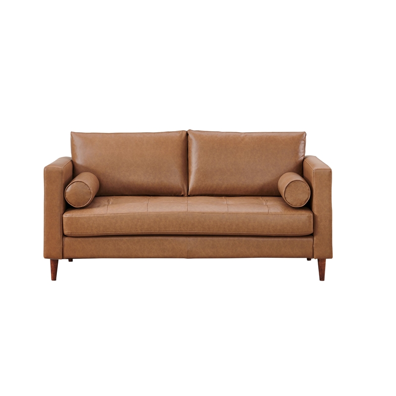 Pemberly Row Contemporary Eco Leather Love Seat in Light Brown