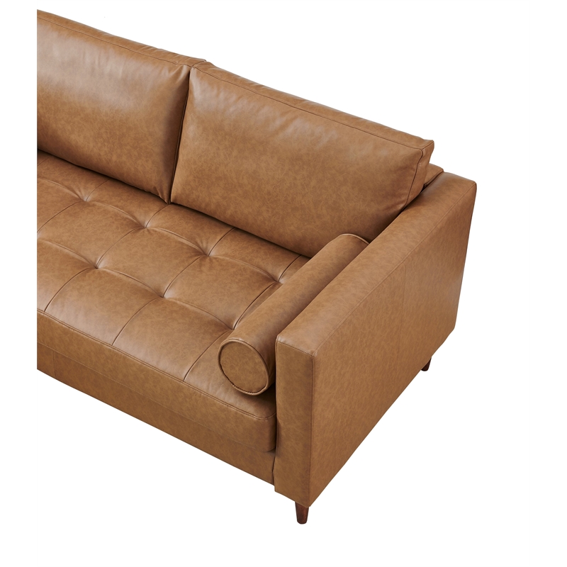 Pemberly Row Contemporary Eco Leather Love Seat in Light Brown