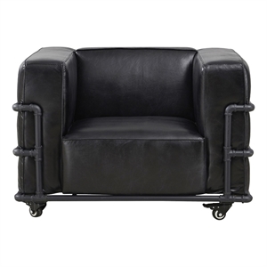 Pemberly Row Contemporary Industrial Leather Arm Chair in Slate
