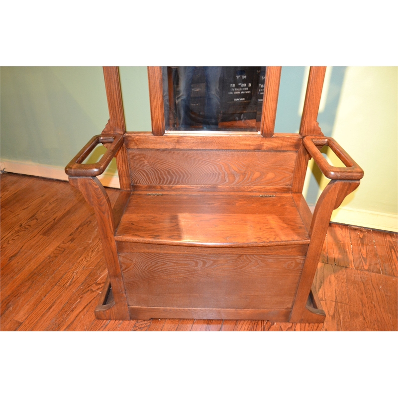 Pemberly Row Contemporary Oak Hall Tree with Storage Trunk in Walnut