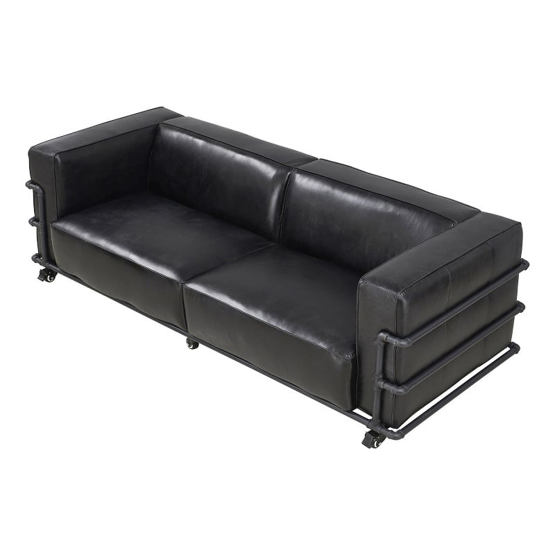 Pemberly Row Contemporary Industrial Top Grain Italian Leather Sofa in Slate