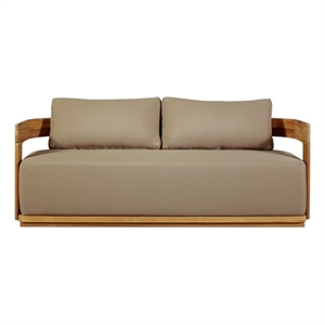 Pemberly Row Outdoor Solid Teak Wood Love seat in Light Brown