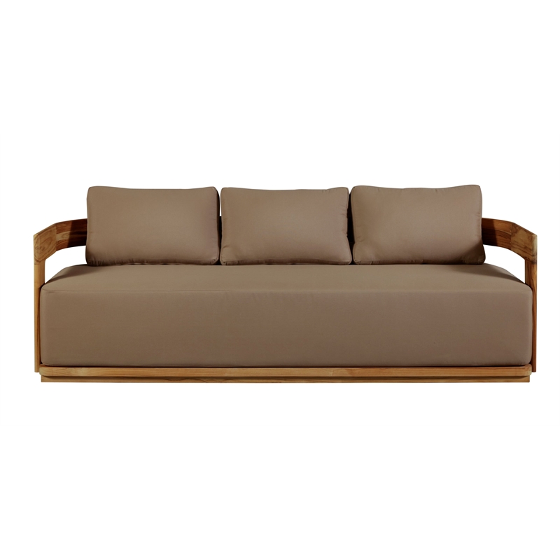 Pemberly Row Contemporary Outdoor Solid Teak Wood Sofa in Light Brown