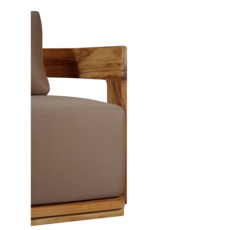 Pemberly Row Contemporary Outdoor Solid Teak Wood Sofa in Light Brown