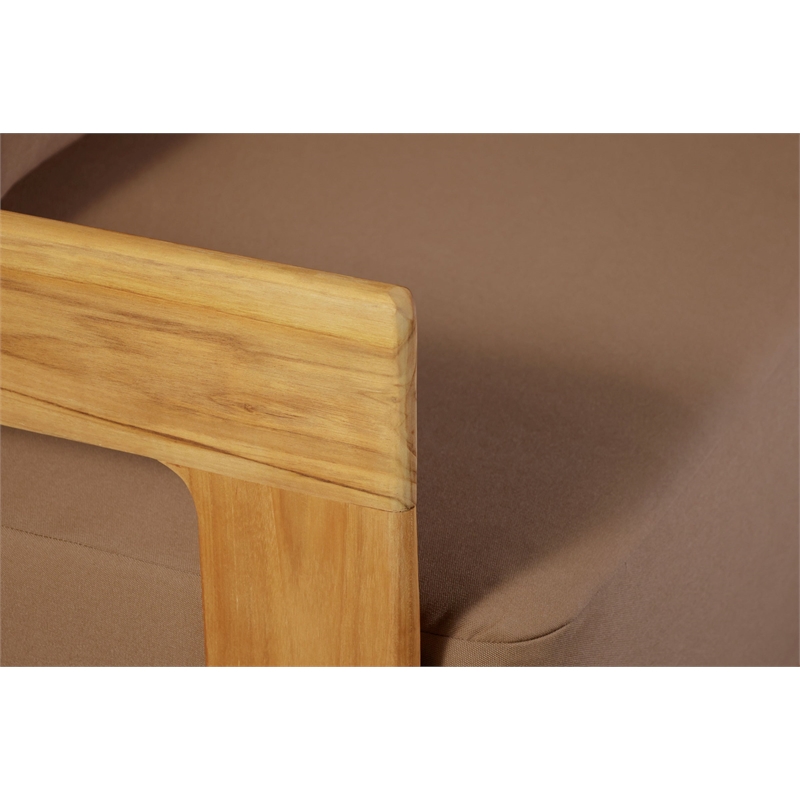 Pemberly Row Contemporary Outdoor Solid Teak Wood Sofa in Light Brown