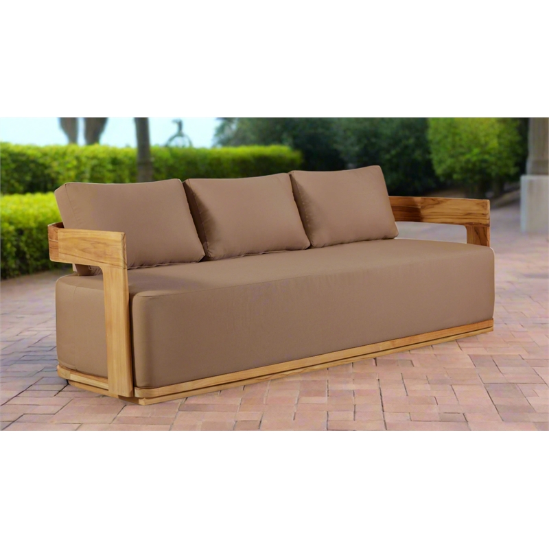 Pemberly Row Contemporary Outdoor Solid Teak Wood Sofa in Light Brown