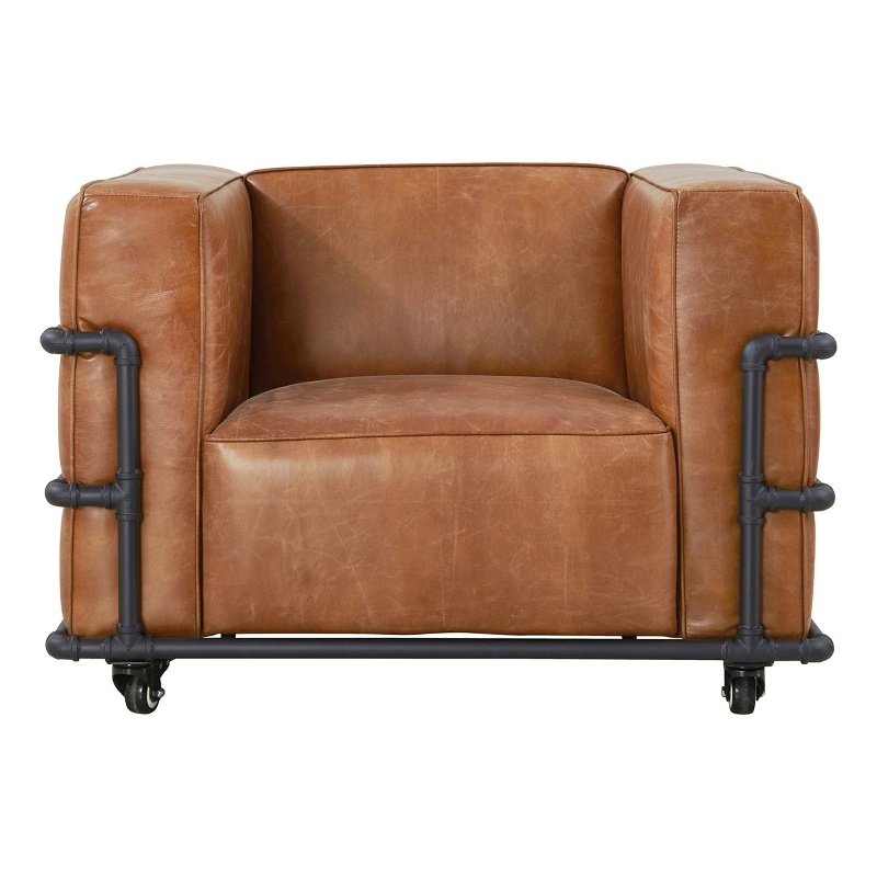 Pemberly Row Industrial Modern Leather Arm Chair in Light Brown