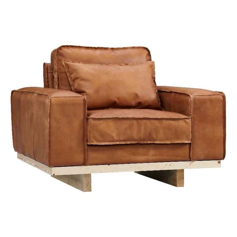 Pemberly Row Contemporary Top Grain Leather Arm Chair in Light Chestnut