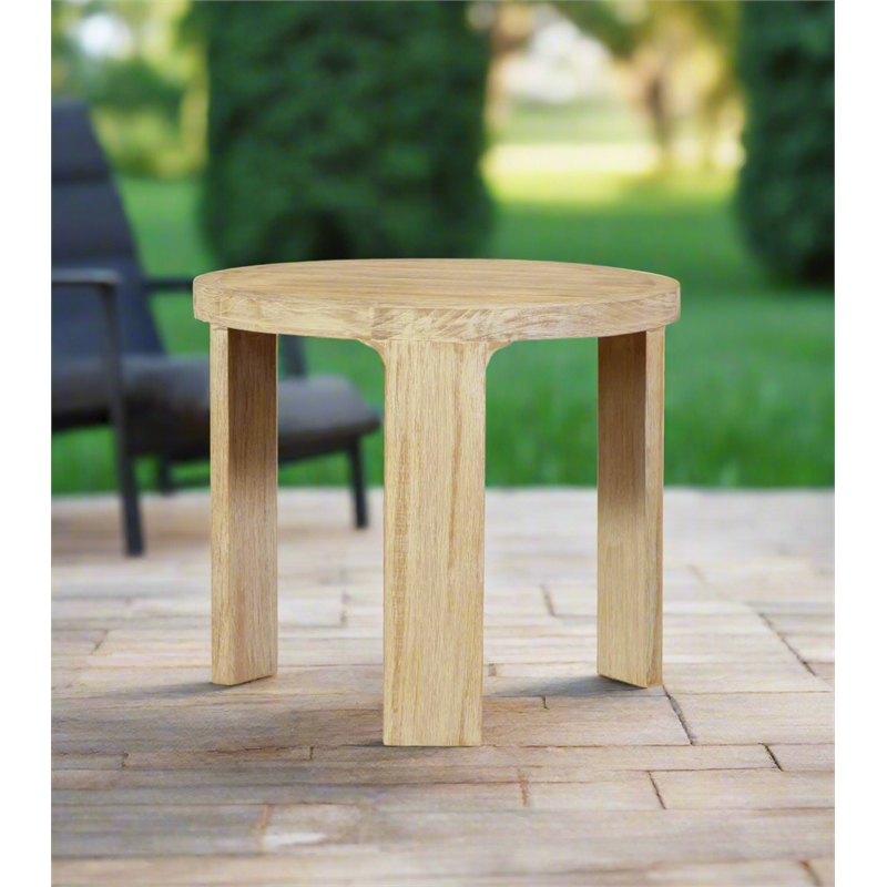 Pemberly Row Contemporary Outdoor Solid Teak Wood Natural Look End Table