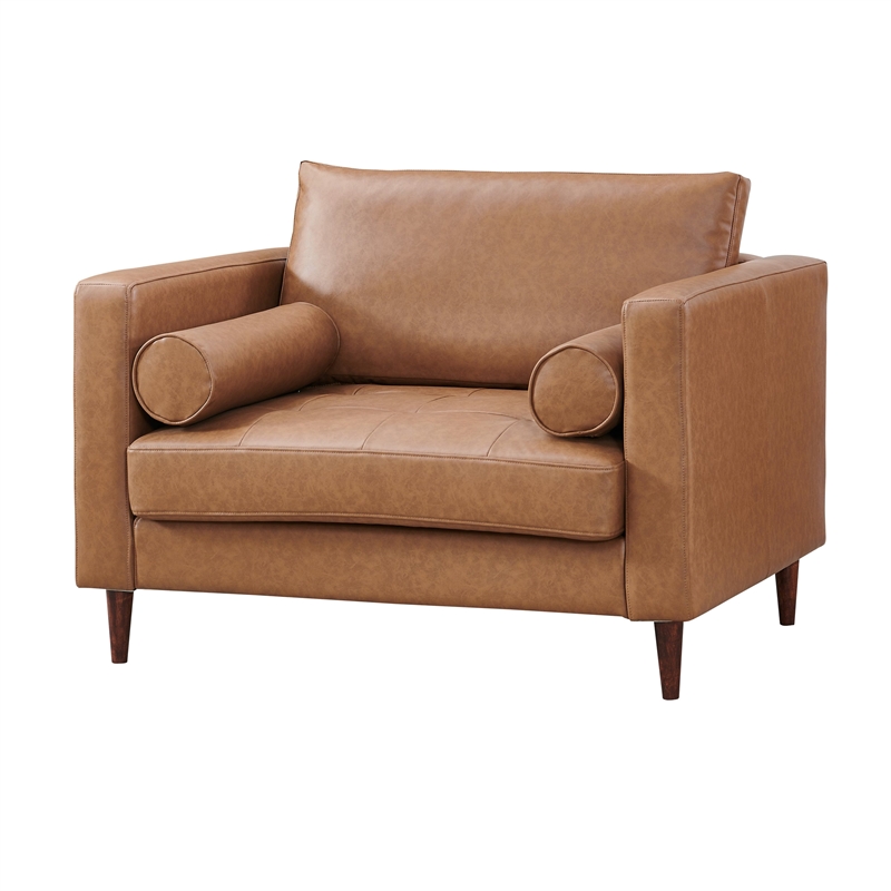 Pemberly Row Contemporary Eco Leather Arm Chair in Light Brown