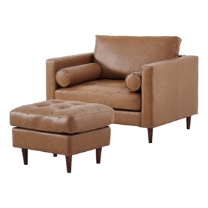 Pemberly Row Contemporary Eco Leather Arm Chair in Light Brown