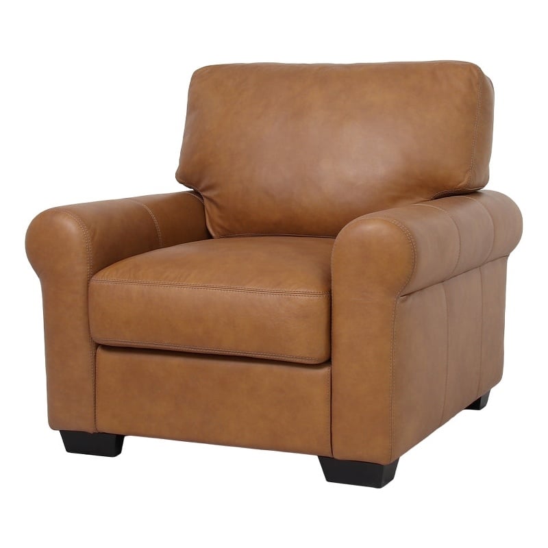 Pemberly Row Contemporary Top Grain Italian Leather Arm Chair in Tan