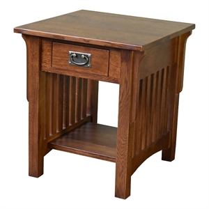 Pemberly Row Mission 1 Drawer Crofter End Table in Golden Brown