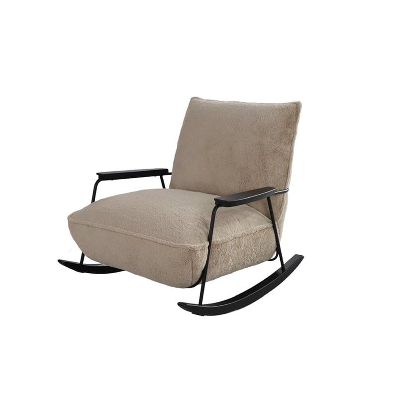 Pemberly Row Mid-Century Fabric Upholstered Rocking Arm Chair in White