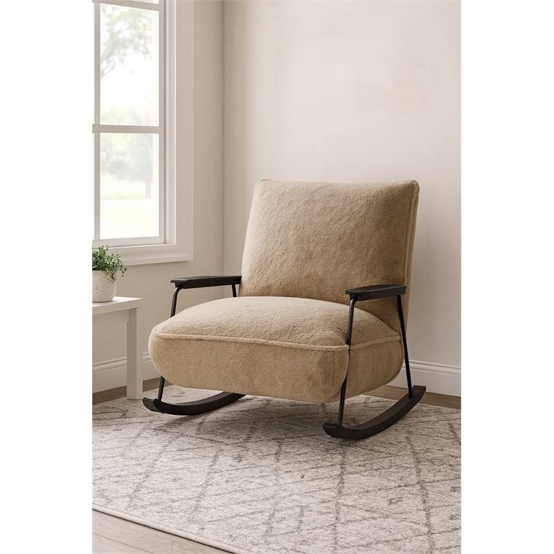 Pemberly Row Mid-Century Fabric Upholstered Rocking Arm Chair in White