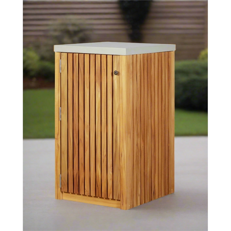 Pemberly Row Contemporary Outdoor Solid Teak Wood Cabinet in Natural