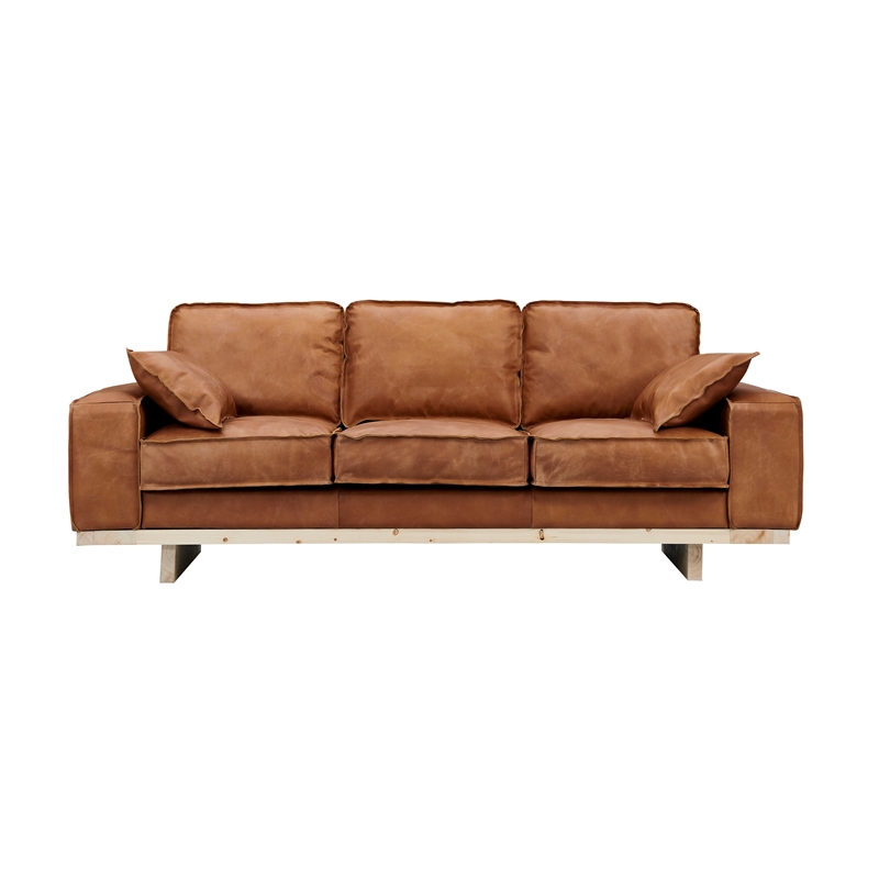 Pemberly Row Contemporary Top Grain Leather Sofa in Light Chestnut