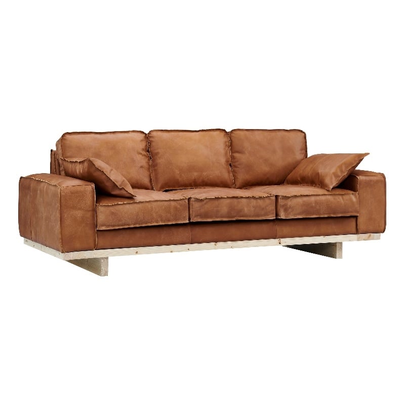 Pemberly Row Contemporary Top Grain Leather Sofa in Light Chestnut