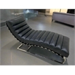 Pemberly Row Plano Channeled Leather Chaise Lounge in Slate Leather
