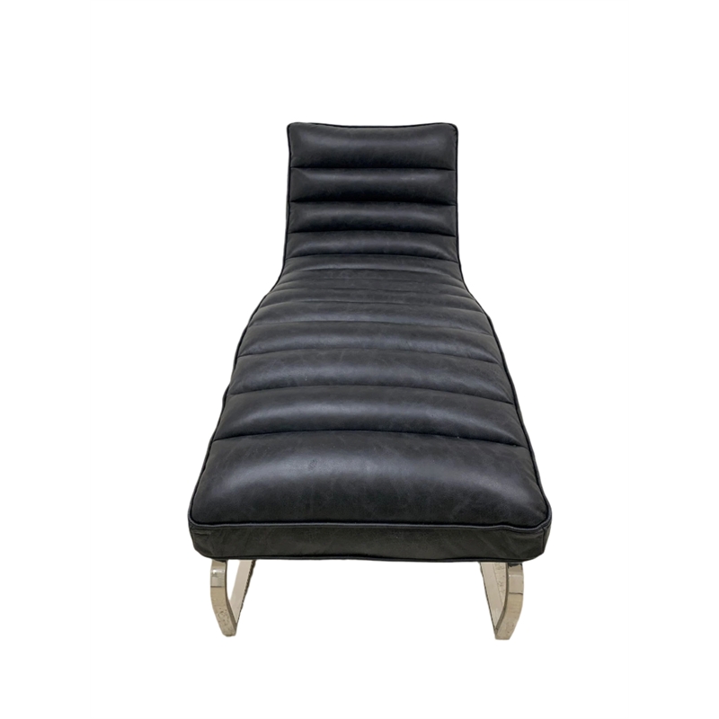 Pemberly Row Plano Channeled Leather Chaise Lounge in Slate Leather