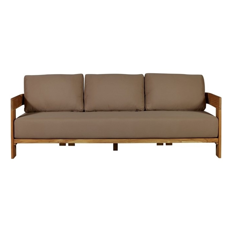 Pemberly Row Contemporary Outdoor Solid Teak Wood Sofa in Light Brown