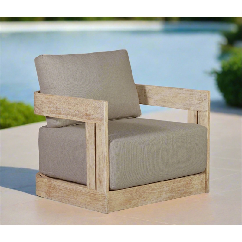 Pemberly Row Outdoor Teak Natural Look Revolving Chair in Gray