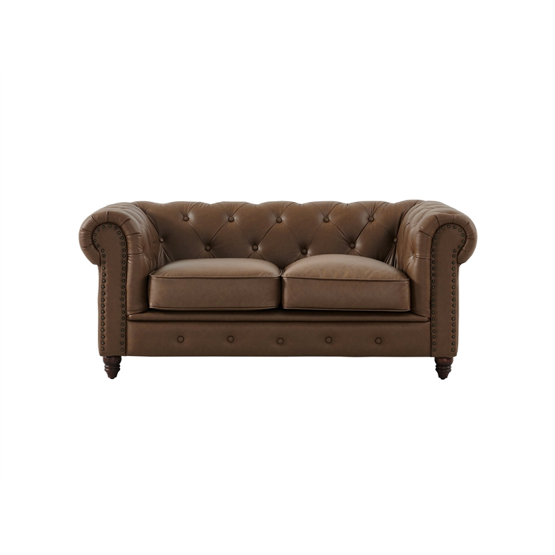 Pemberly Row Modern Contemporary Eco Leather Love Seat in Brown
