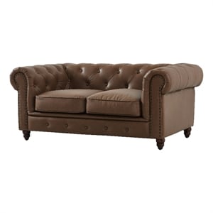 Pemberly Row Modern Contemporary Eco Leather Love Seat in Brown
