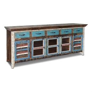 Pemberly Row Contemporary Solid Wood 82&quot Shutter Sideboard Multi-Color