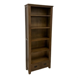 Pemberly Row Mission Quarter Sawn Oak Open Shelf Bookcase in Walnut